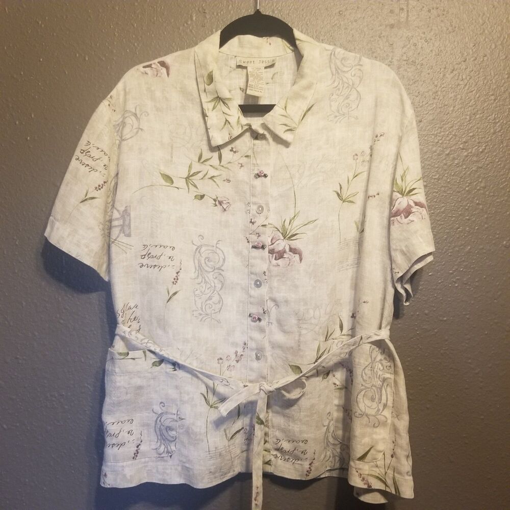 Sweet Jessie XL Top Linen Button Front Vintage Lagenlook Cottagecore Coastal
